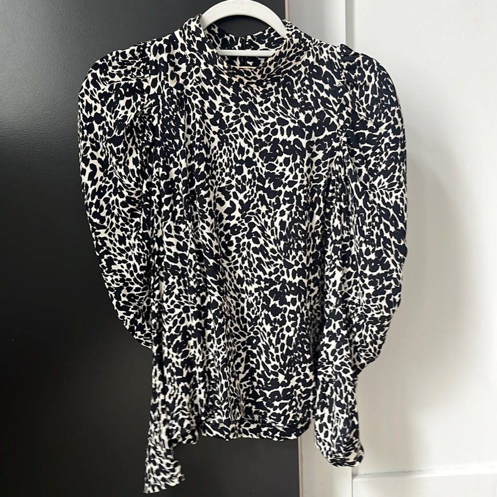 Zara high neck, puff sleeved blouse